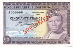 50 Francs Spécimen MALí  1960 P.06s var FDC