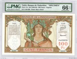100 Francs Spécimen TAHITI  1939 P.14as NEUF