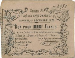 10 Francs FRANCE Regionalismus und verschiedenen Langres 1870 JER.52.06A