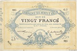 20 Francs Non émis FRANCE regionalism and miscellaneous Anzin 1870 JER.59.04A