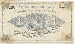 1 Franc FRANCE regionalism and miscellaneous Roubaix 1871 JER.59.55B
