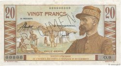 20 Francs Émile Gentil Spécimen FRENCH EQUATORIAL AFRICA  1957 P.30s AU