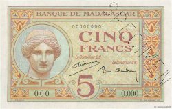 5 Francs Spécimen MADAGASCAR  1937 P.035s SC+