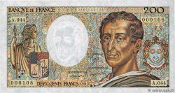 200 Francs MONTESQUIEU Petit numéro FRANCE  1987 F.70.07 UNC-