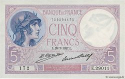 5 Francs FEMME CASQUÉE FRANCIA  1927 F.03.11