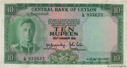 10 Rupees CEYLAN  1951 P.48 SUP