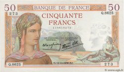 50 Francs CÉRÈS modifié FRANCE  1938 F.18.15 pr.SPL