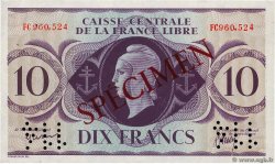 10 Francs Spécimen FRENCH EQUATORIAL AFRICA Brazzaville 1941 P.11s XF+
