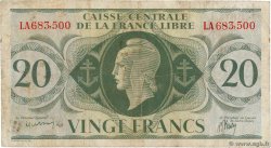 20 Francs FRENCH EQUATORIAL AFRICA Brazzaville 1944 P.12a F