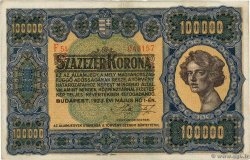100000 Korona UNGARN  1923 P.072a fSS