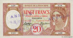 20 Francs Annulé TAHITI  1936 P.12cs SUP+