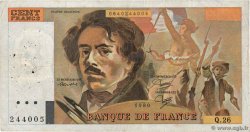 100 Francs DELACROIX modifié Fauté FRANCE  1980 F.69.04a F