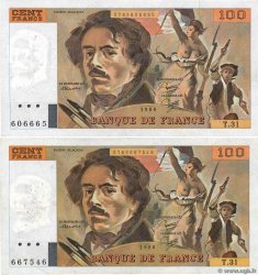 100 Francs DELACROIX modifié Lot FRANCE  1980 F.69.04a F+