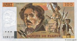 100 Francs DELACROIX modifié Fauté FRANCIA  1980 F.69.04b FDC