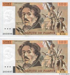 100 Francs DELACROIX modifié Consécutifs FRANCE  1986 F.69.10 UNC