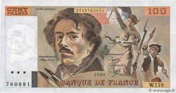 100 Francs DELACROIX modifié FRANCE  1986 F.69.10 AU+