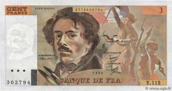 100 Francs DELACROIX modifié Fauté FRANCIA  1986 F.69.10 EBC