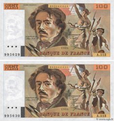 100 Francs DELACROIX modifié Consécutifs FRANCE  1986 F.69.10 NEUF