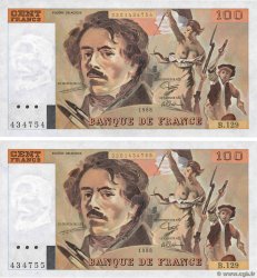 100 Francs DELACROIX modifié Consécutifs FRANCE  1988 F.69.12 NEUF