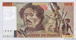100 Francs DELACROIX imprimé en continu Fauté FRANCE  1990 F.69bis.02b pr.NEUF