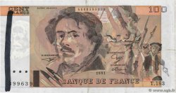 100 Francs DELACROIX imprimé en continu Fauté FRANCE  1991 F.69bis.03b2 TTB