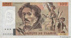 100 Francs DELACROIX imprimé en continu FRANCE  1991 F.69bis.04a TTB