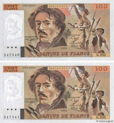 100 Francs DELACROIX imprimé en continu Consécutifs FRANCE  1991 F.69bis.03c1 pr.NEUF