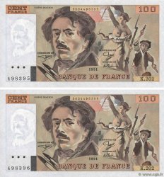 100 Francs DELACROIX imprimé en continu Consécutifs FRANCE  1991 F.69bis.03c1 NEUF