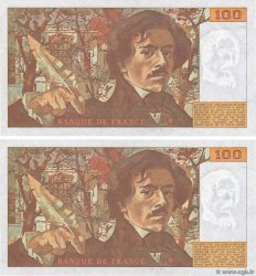 100 Francs DELACROIX imprimé en continu Consécutifs FRANCE  1991 F.69bis.03c1 UNC