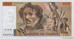 100 Francs DELACROIX imprimé en continu Fauté FRANCE  1993 F.69bis.08 NEUF