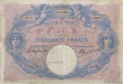50 Francs BLEU ET ROSE FRANCE  1903 F.14.15 VG