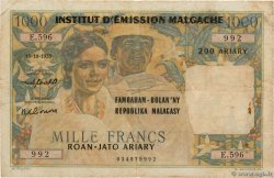 1000 Francs - 200 Ariary MADAGASCAR  1961 P.054 RC+
