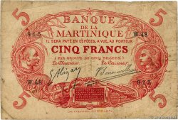 5 Francs Cabasson rouge MARTINIQUE  1903 P.06A B+