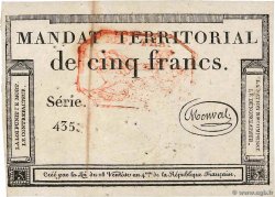 5 Francs Monval cachet rouge FRANKREICH  1796 Ass.63c SS