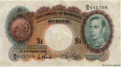1 Dollar BARBADOS  1939 P.02b MB