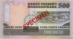 500 Francs - 100 Ariary Spécimen MADAGASCAR  1988 P.071s q.FDC