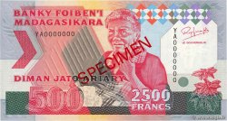 2500 Francs - 500 Ariary Spécimen MADAGASKAR  1988 P.072Aas fST+