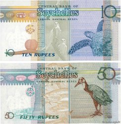 10 et 50 Rupees Remplacement SEYCHELLES  1998 P.36a-38 UNC