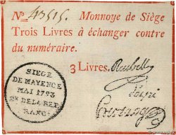 3 Livres FRANCE régionalisme et divers Mayence 1793 Kol.029