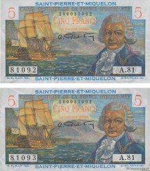 5 Francs Bougainville Consécutifs SAINT PIERRE ET MIQUELON  1946 P.22 pr.NEUF