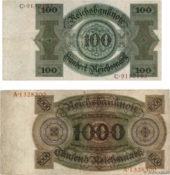 100 et 1000 Reichsmark ALLEMAGNE  1924 P.178 et P.179 TB