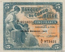 5 Francs BELGIAN CONGO  1947 P.13Ad VF