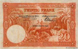 20 Francs BELGIAN CONGO  1942 P.15B F