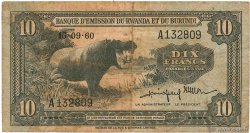 10 Francs RWANDA BURUNDI  1960 P.02 MB