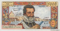 5000 Francs HENRI IV FRANCE  1957 F.49.03 pr.SUP