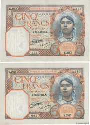 5 Francs Consécutifs ALGÉRIE  1928 P.077a pr.SUP