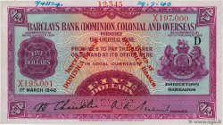 5 Dollars Annulé DOMINIKA Bridgetown 1940 PS.101As fST