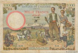 1000 Francs Petit numéro TUNISIA  1941 P.20a MB