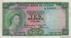 10 Rupees CEYLON  1953 P.055 SS