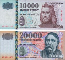10000 et 20000 Forint HUNGARY  2007 P.192f et P.193d XF